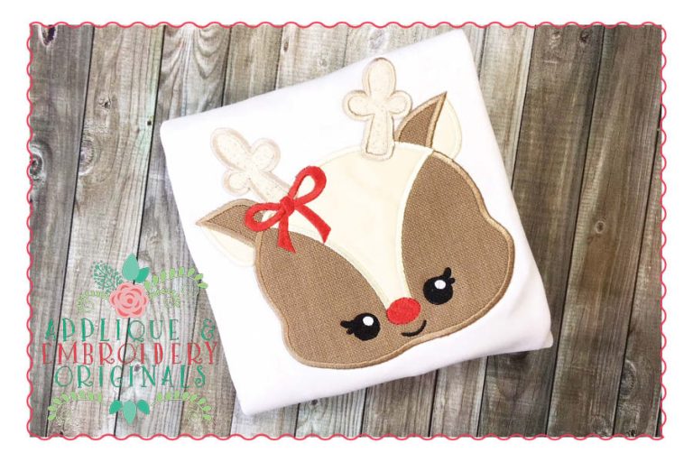 110 Reindeer Face Girl Applique Design
