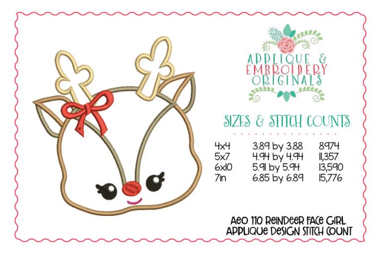110 Reindeer Face Girl Applique Design - Image 2
