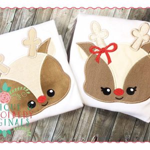 111 Reindeer Face Boy and Girl SET Applique Design