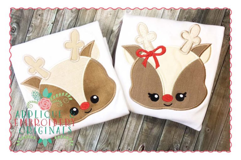 111 Reindeer Face Boy and Girl SET Applique Design