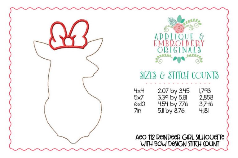 112 Reindeer Doe with Bow Vintage Stitch Applique Design - Image 2