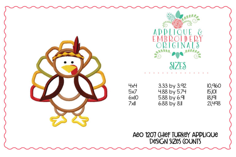 1207 Chief Turkey Applique Design - Image 3