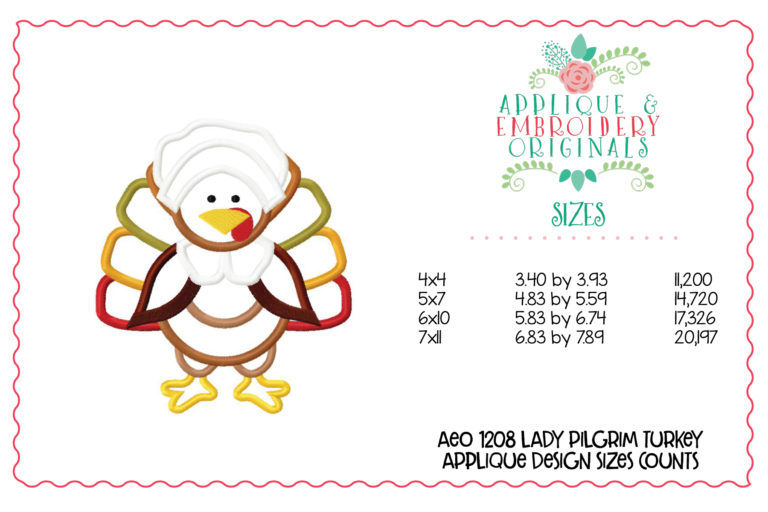 1208 Lady Pilgrim Turkey Applique Design - Image 3
