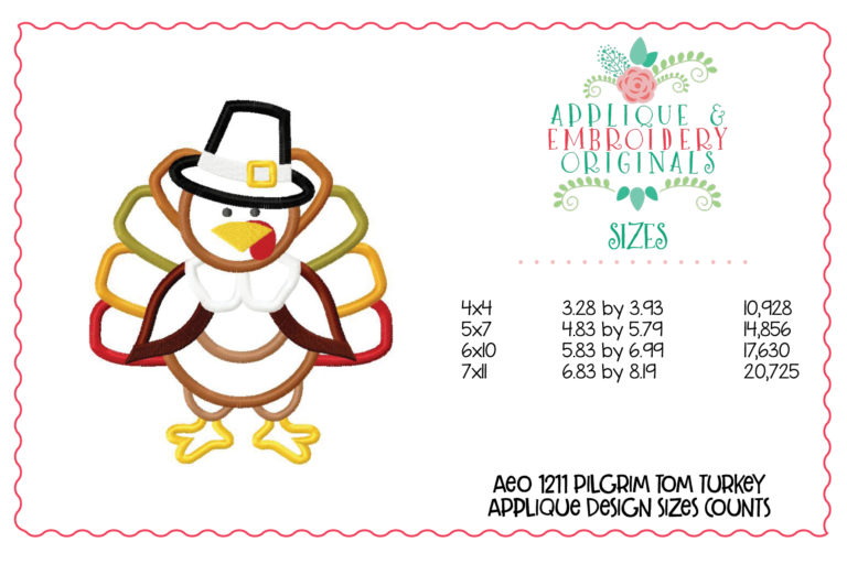1211 Pilgrim Tom Turkey Applique Design - Image 3
