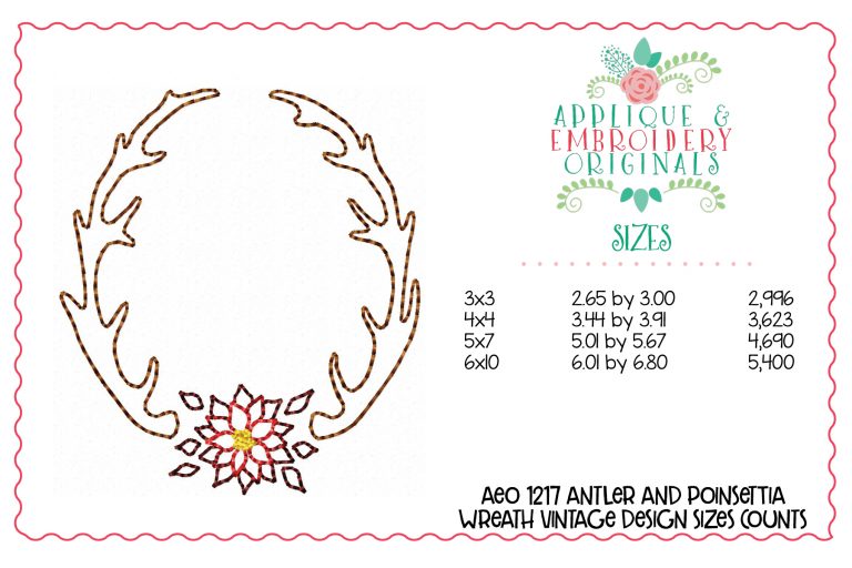 1217 Antler & Poinsettia Wreath Frame Embroidery Design - Image 4