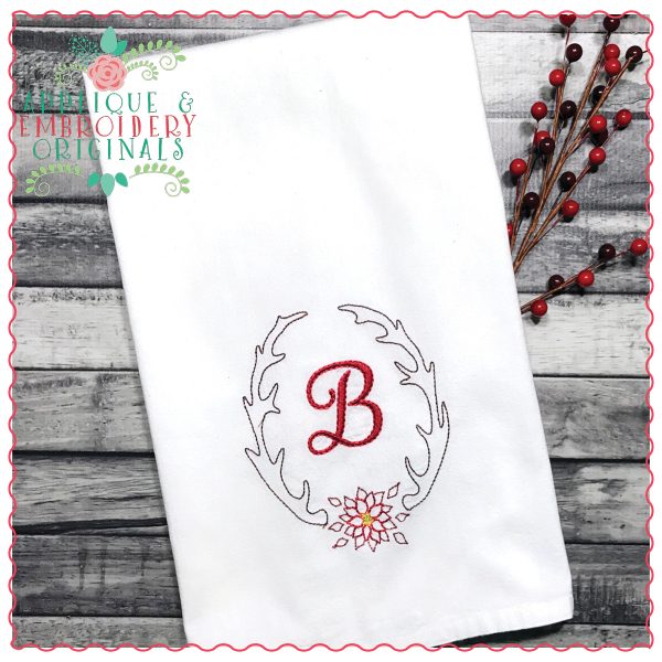 1217 Antler & Poinsettia Wreath Frame Embroidery Design - Image 2