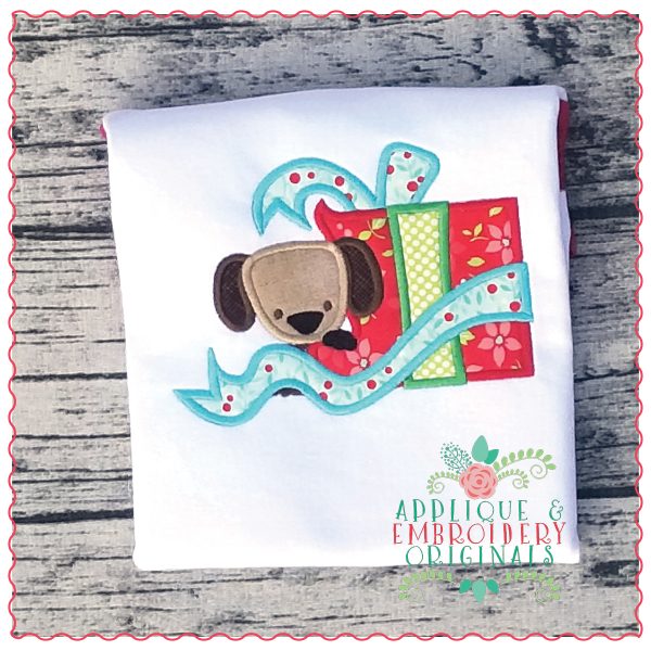 1221 Christmas Present Puppy Applique Design - Image 3