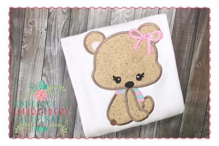 123 Bear Scarf Girl Bow Applique Design