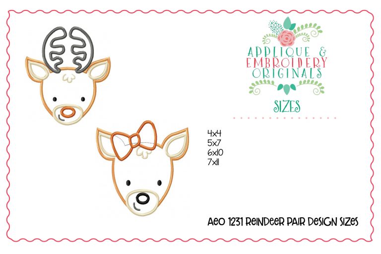 1231 Reindeer Rudolph Pair Set Applique Design - Image 5