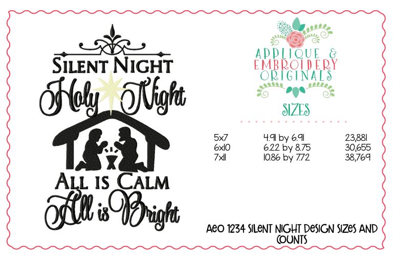 1234 Silent Night Holy Night Embroidery Design - Image 3