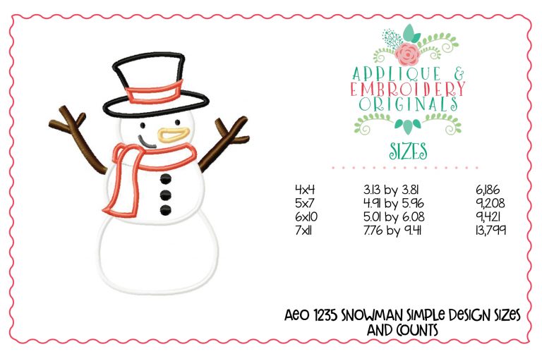 1235 Snowman with Hat and Scarf Applique Design - Image 3