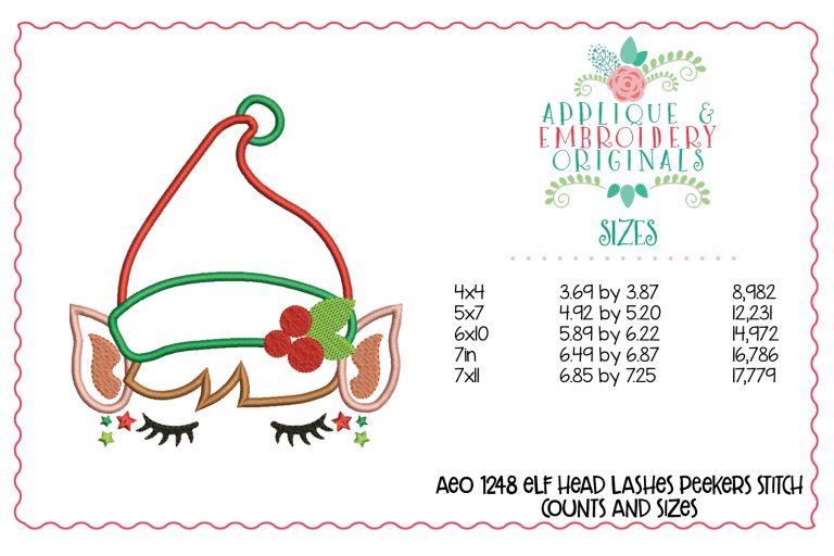1248 Elf Head Lashes Peekers Topper Applique Design - Image 2