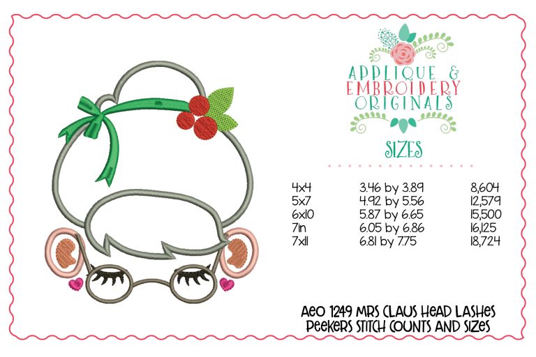 1249 Christmas Mrs Claus Lashes Peekers Topper Applique Design - Image 3