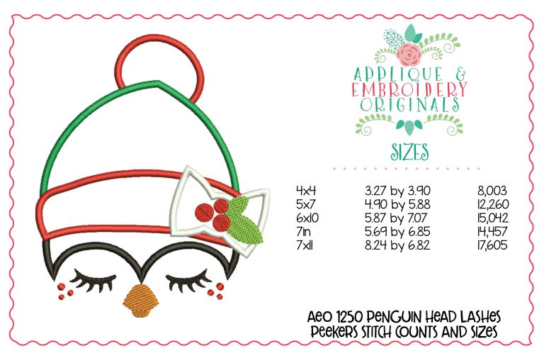 1250 Penguin Lashes Peeker Applique Design - Image 6