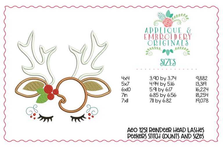 1251 Reindeer Head Lashes Peekers Applique Design - Image 3
