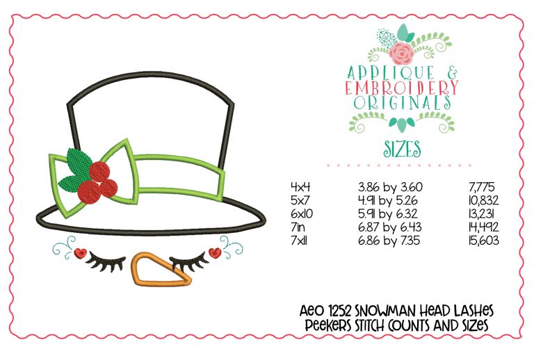 1252 Christmas Snowman Head Lashes Peekers Applique Design - Image 2
