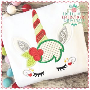 1253 Christmas Unicorn Head Lashes Peekers Applique Design