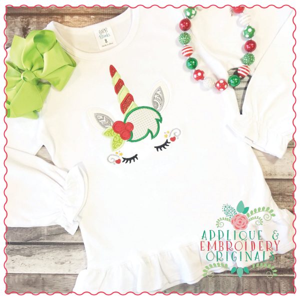 1253 Christmas Unicorn Head Lashes Peekers Applique Design - Image 2