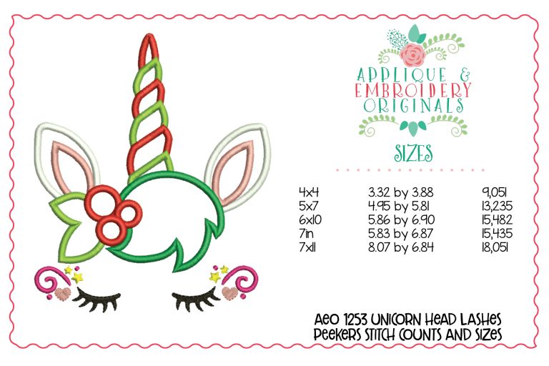 1253 Christmas Unicorn Head Lashes Peekers Applique Design - Image 3