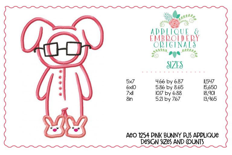 1254 Christmas Pink Bunny PJs Applique Design - Image 2