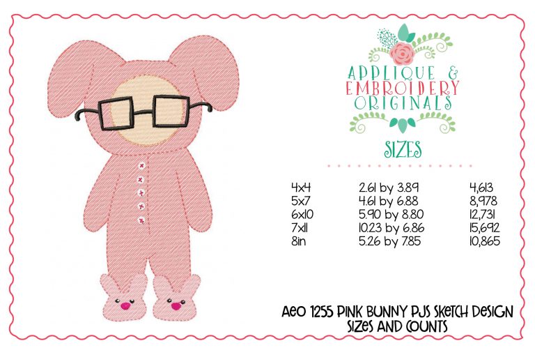 1255 Christmas Pink Bunny PJs Sketch Design Embroidery - Image 2