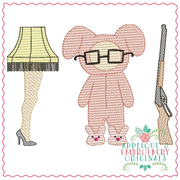 1256 Christmas Pink Bunny PJ Sketch Trio Embroidery Design - Image 2