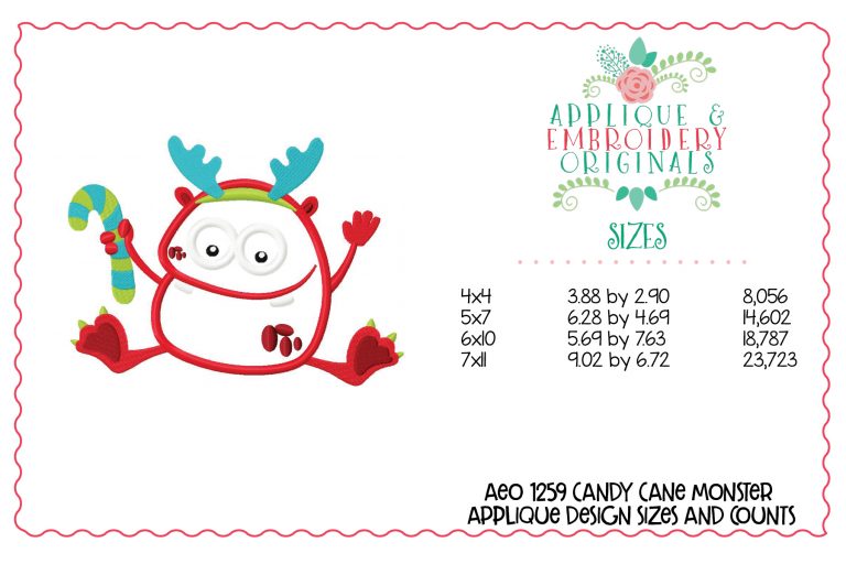 1259 Candy Cane Monster Antlers Applique Design - Image 3