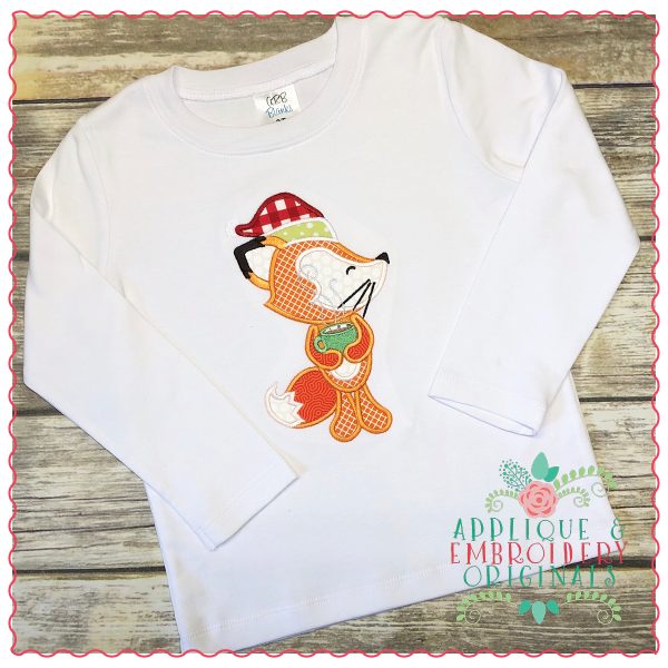 1260 Christmas Fox with Hot Cocoa Applique Design - Image 2