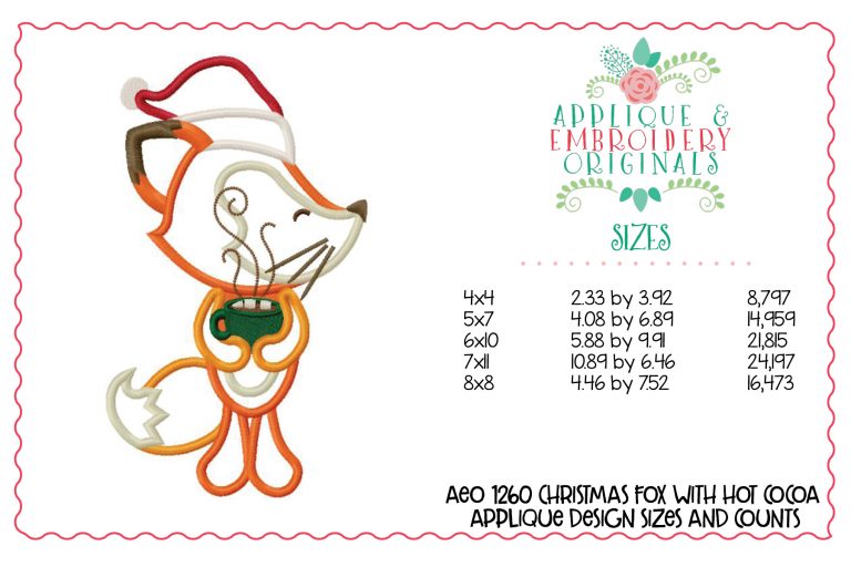 1260 Christmas Fox with Hot Cocoa Applique Design - Image 3