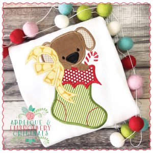 1261 Puppy in Stocking Bow Applique Design