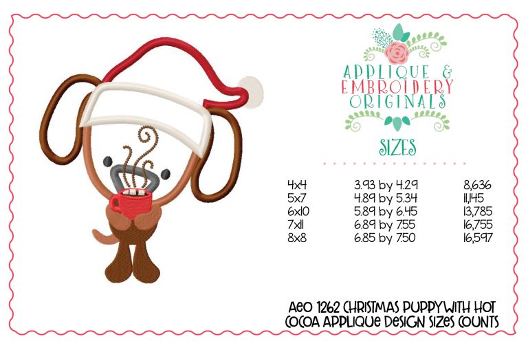 1262 Christmas Puppy with Hot Cocoa Applique Design - Image 3