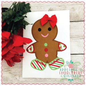 1267 Gingerbread Kid with Bow Embroidery Design