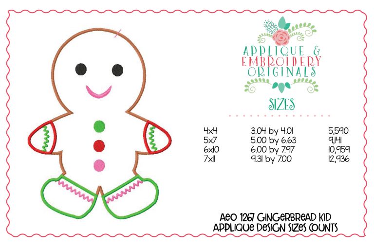 1267 Gingerbread Kid with Bow Embroidery Design - Image 2