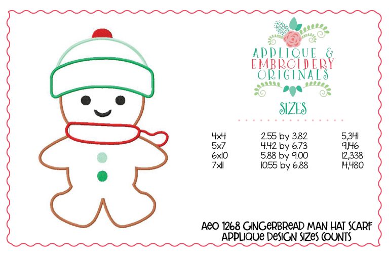 1268 Gingerbread Man with Hat and Scarf Applique Design - Image 3