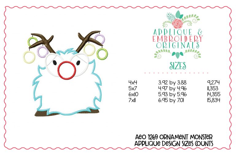 1269 Ornament Monster with Antler Applique Design - Image 3
