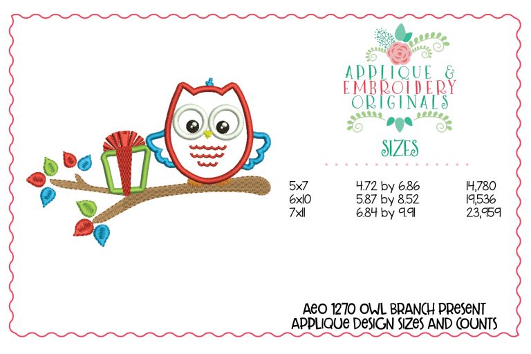 1270 Owl Branch Present Applique Design - Image 2