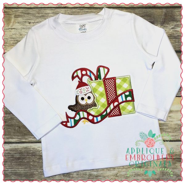 1271 Owl Christmas Present Applique Design - Image 2