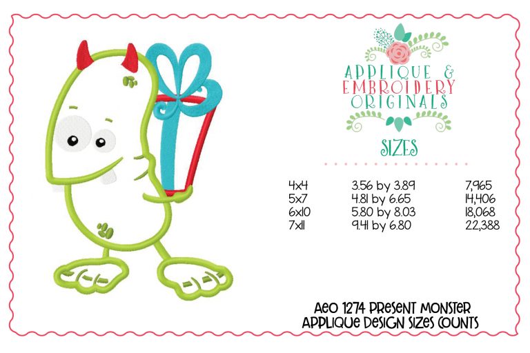 1274 Present Monster 3 Applique Design - Image 3