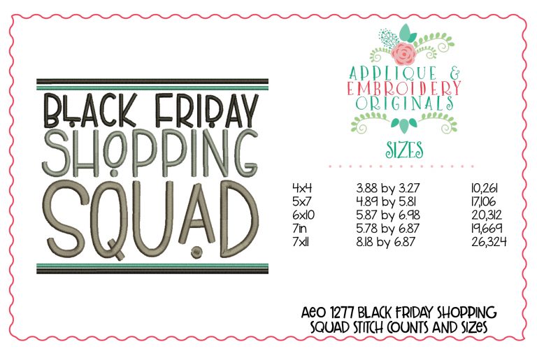 1277 Black Friday Shopping Squad Embroidery Sketch Design - Image 2