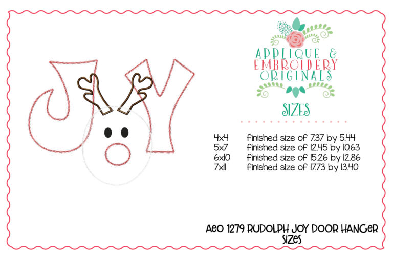 1279 Rudolph Reindeer Joy Door Hanger In-The-Hoop Applique Design - Image 3