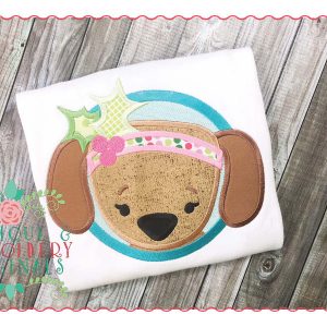 128 Puppy in Circle Girl with Holly Applique Design