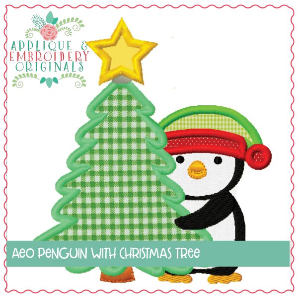 1281 Penguin with Christmas Tree Applique Design - Image 2