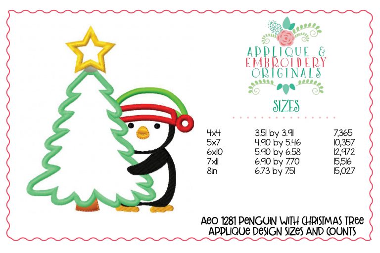 1281 Penguin with Christmas Tree Applique Design - Image 3