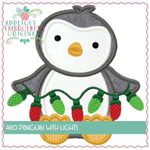 1282 Penguin with Christmas Lights Applique Design