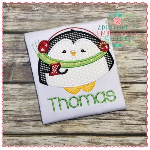 1285 Penguin with Present Applique Design