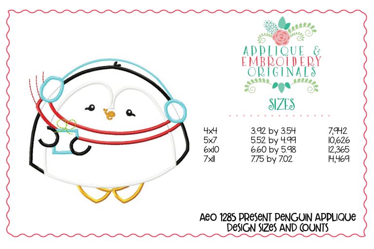 1285 Penguin with Present Applique Design - Image 4