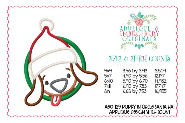 129 Puppy Dog in Circle Santa Hat Applique Design - Image 2