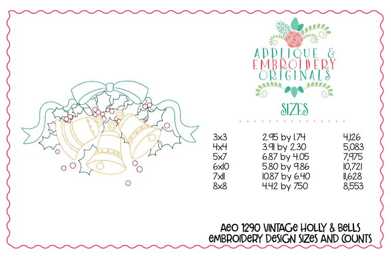 1290 Vintage Holly Bells Embroidery Design - Image 4