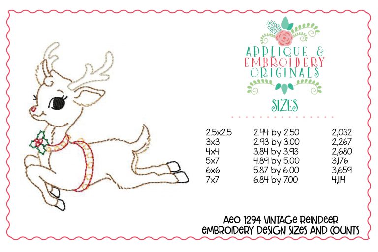 1294 Vintage Christmas Reindeer Embroidery Design - Image 4