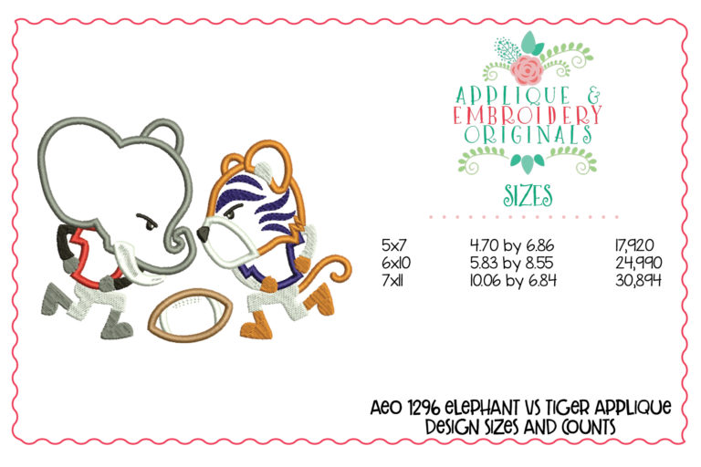 1296 Elephant vs Tiger Football Applique Design - Image 5